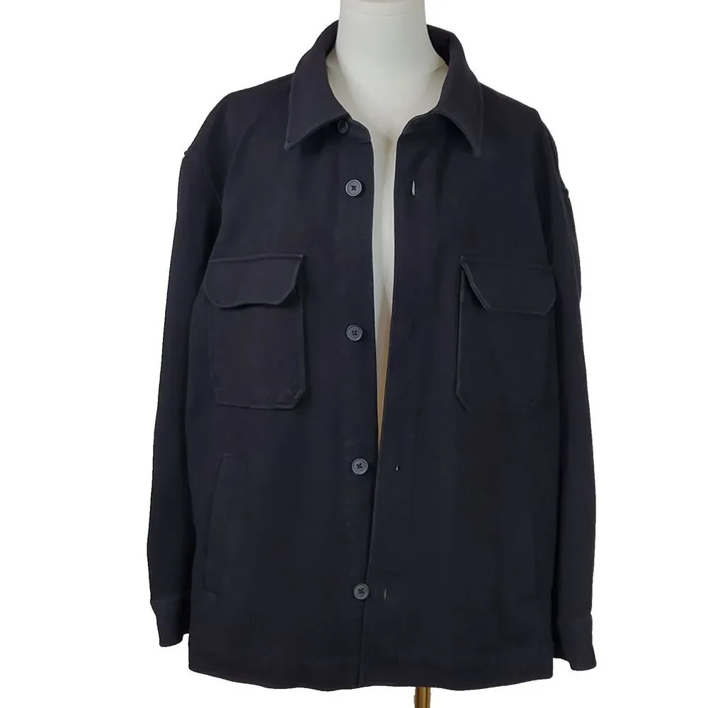 Zara Black Textured Comfort Overshirt Jacket Shacket Twill Men's XL Gorpcore